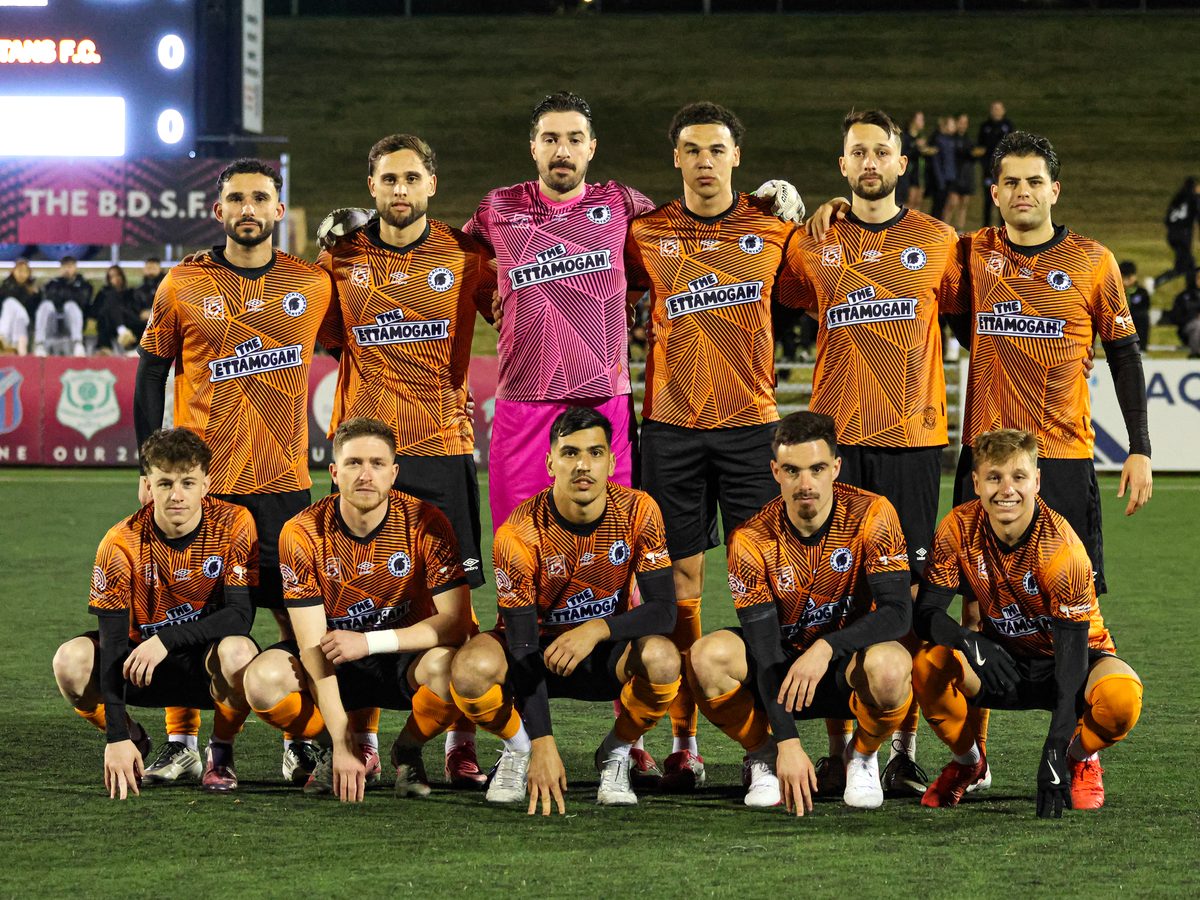 Blacktown Spartans men's first grade line-up before kick-off at Blacktown Football Park