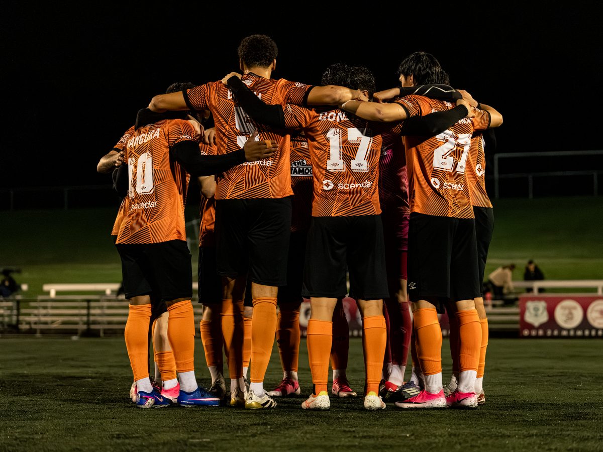 Blacktown Spartans men's first grade in a team huddle